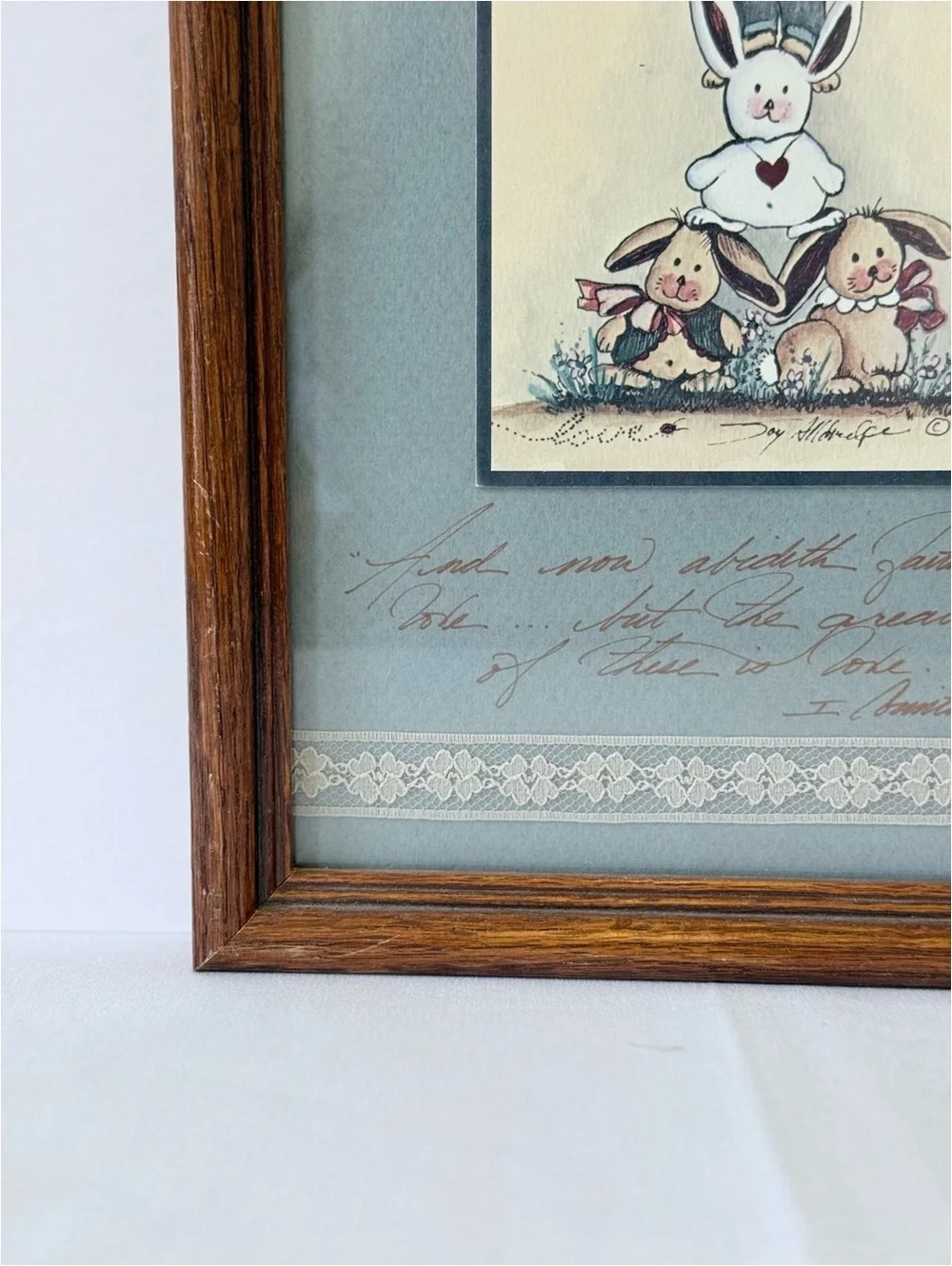 Vintage Christian Bunny Wall Art | 1 Corinthians 13:13 | Nursery Decor